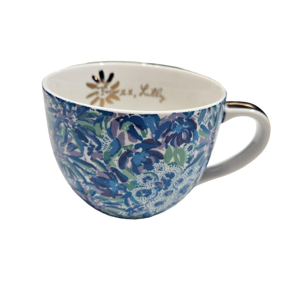 Lilly Pulitzer Blue Floral Ceramic Coffee Mug With Gold Handle